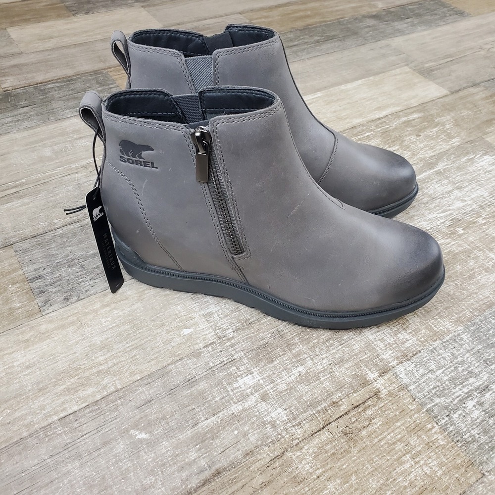Sorel Evie II Boots Womens Sz 9 Grey Slip On Wedge Pull On Booties NEW